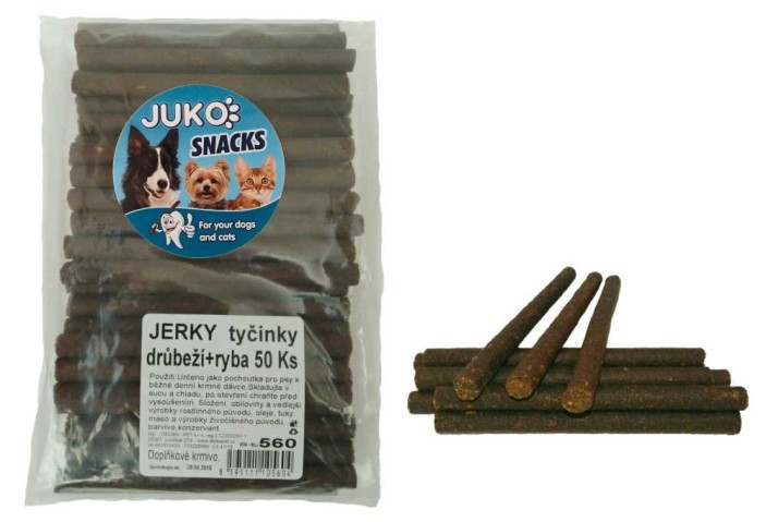 Jerky tyčinky drůbeží+ryba JUKO Snacks (50 ks)