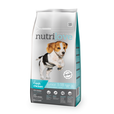 Nutrilove  8 kg Junior SB+MB dog s čerstvým kuřecím