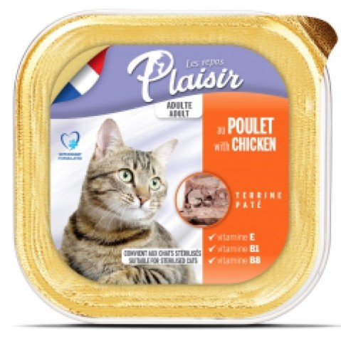 Plaisir cat 100g kuřecí i pro kastrované kočky vanička
