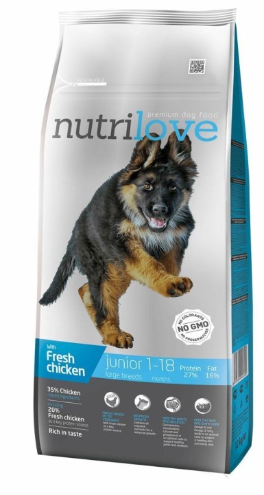 Nutrilove pes Junior Large fresh kuřecí 12 kg